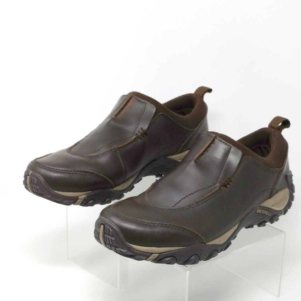 Merrill Mens Dark Earth Brown Mocs Loafers 8 EUC